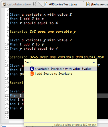 Plugin JBehave recherche rapide avec filtre